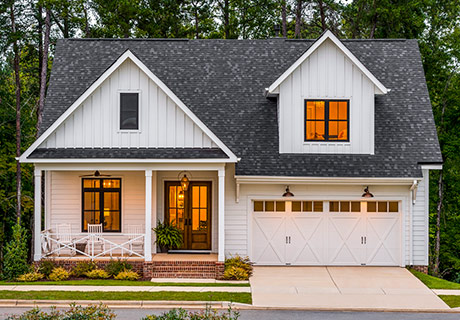 modern house with white garage door
