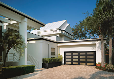 modern garage door with windows