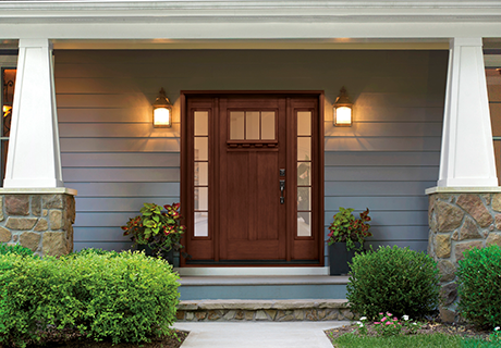 entryway with craftsmen wooden door at daytime