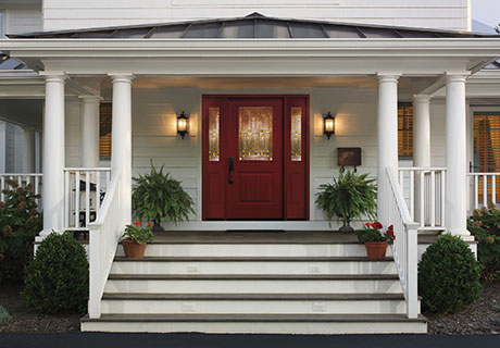 red fiberglass door in entryway
