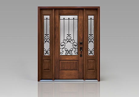wooden entry door with window